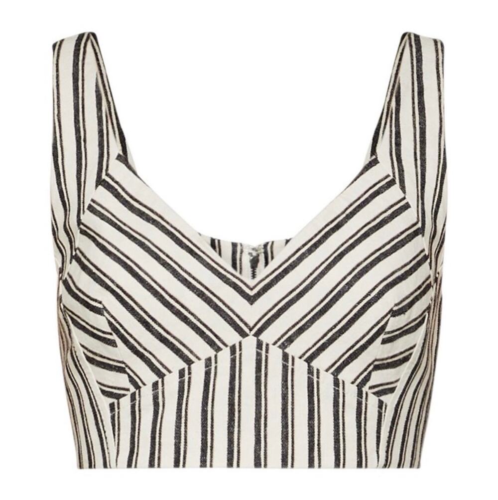 BCBGMaxAzria mixed stripe crop top bralette white black exposed zipper